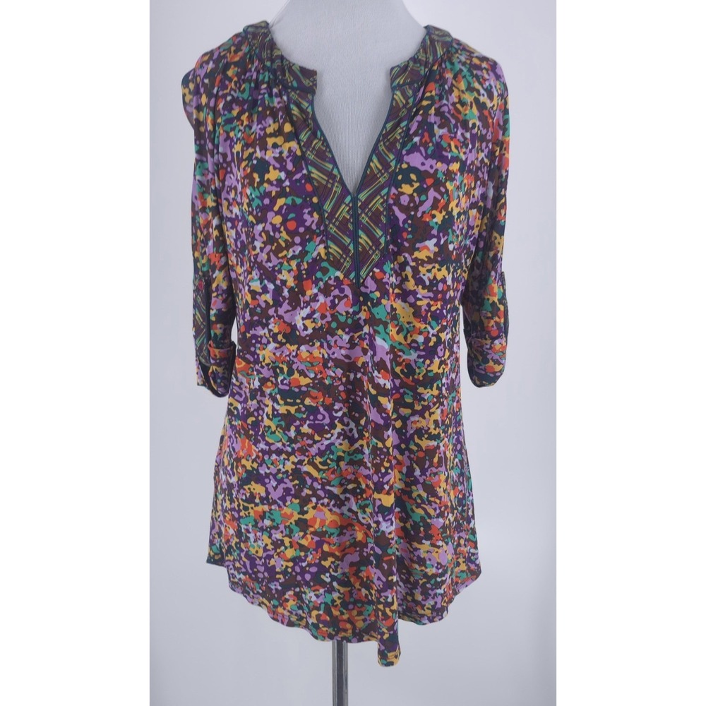 BCBG Maxazira Womens Top Size XS Multicolor V Neck 90s Y2K Flowy Colorful Artsy